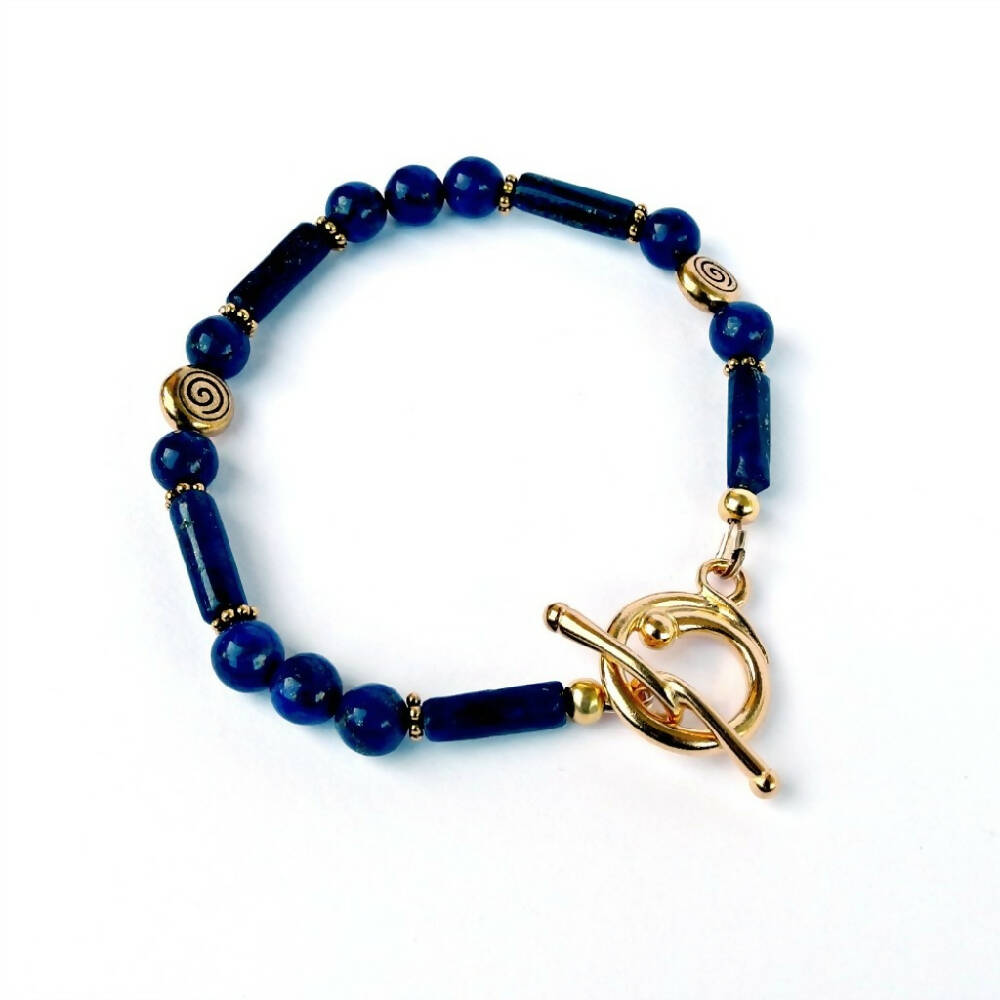 Bracelet Lapis Lazuli Gemstone and Gold Beads
