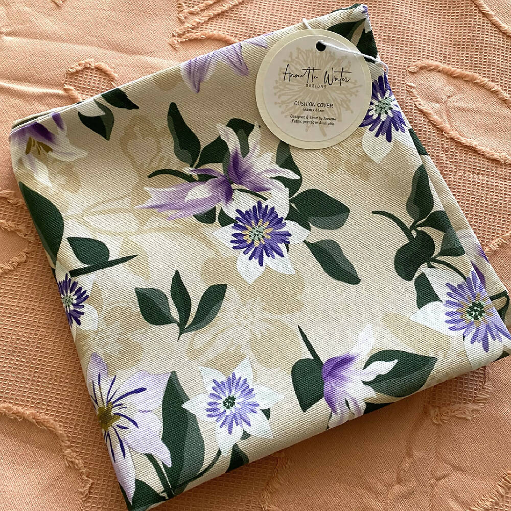Cushion Cover - Australian Mauve Clematis Flowers
