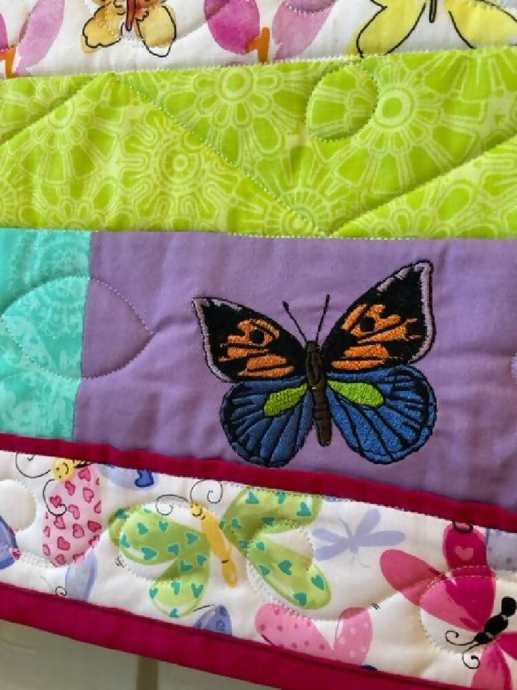 Butterfly with embroideries, Topper Quilt