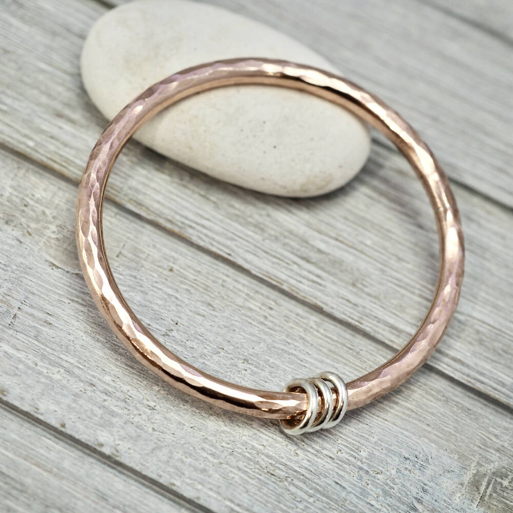 Heavy copper bangle with silver detail | Hammered copper stacking bangle | Pure copper bracelet | Gift for her | Handmade copper jewellery | Wedding Bracelet