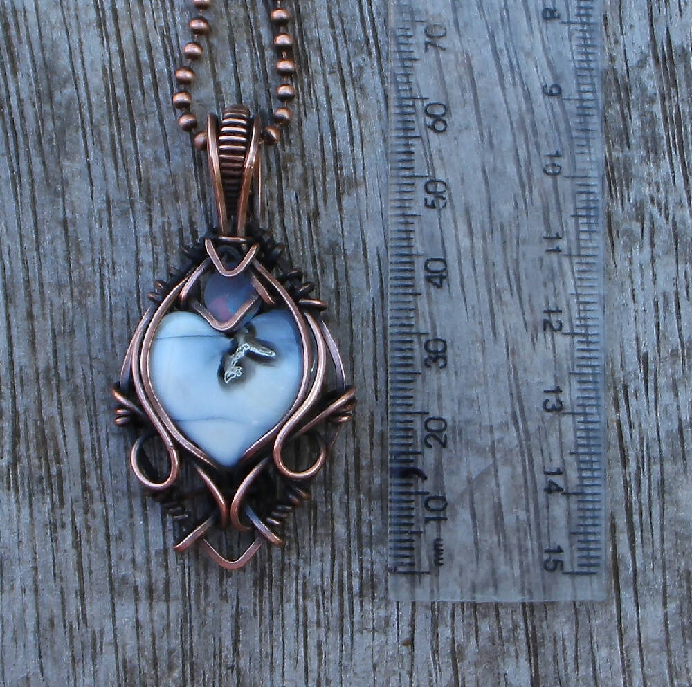 Blue Opal Heart with Australian Opal in Copper with chain