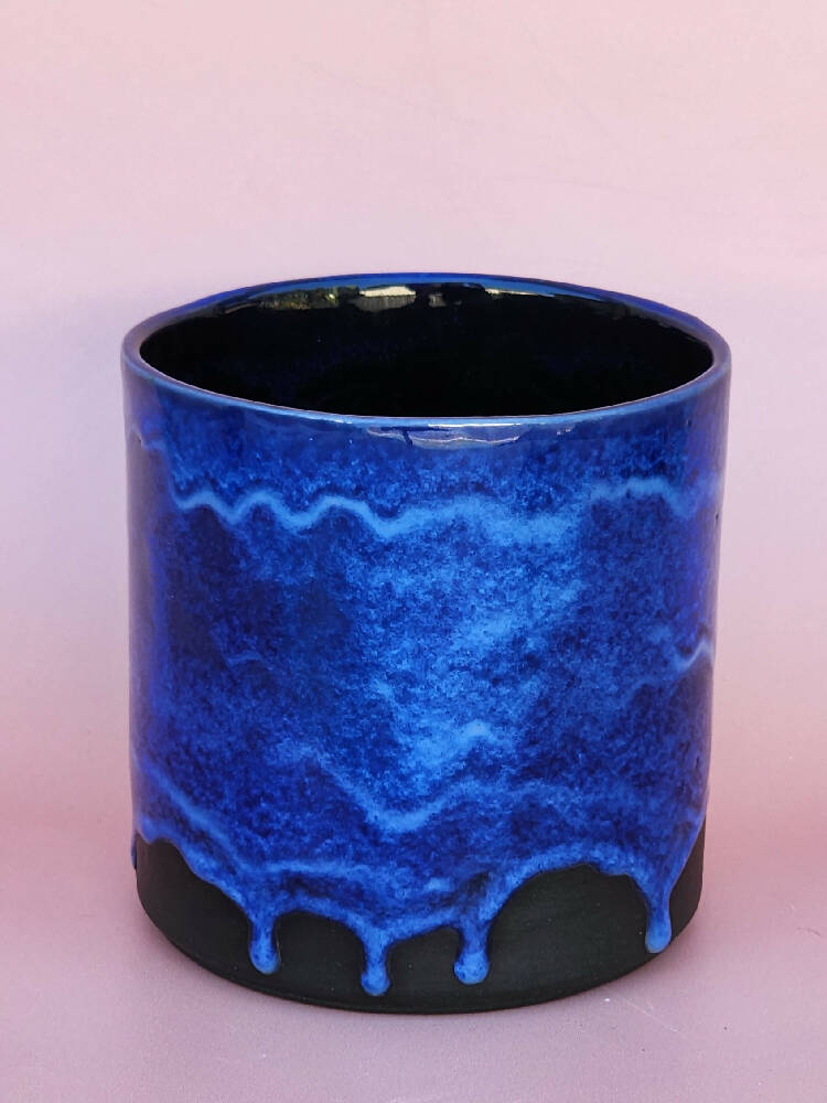 Handmade Ceramic Cover Pot - Indigo Blue Glaze