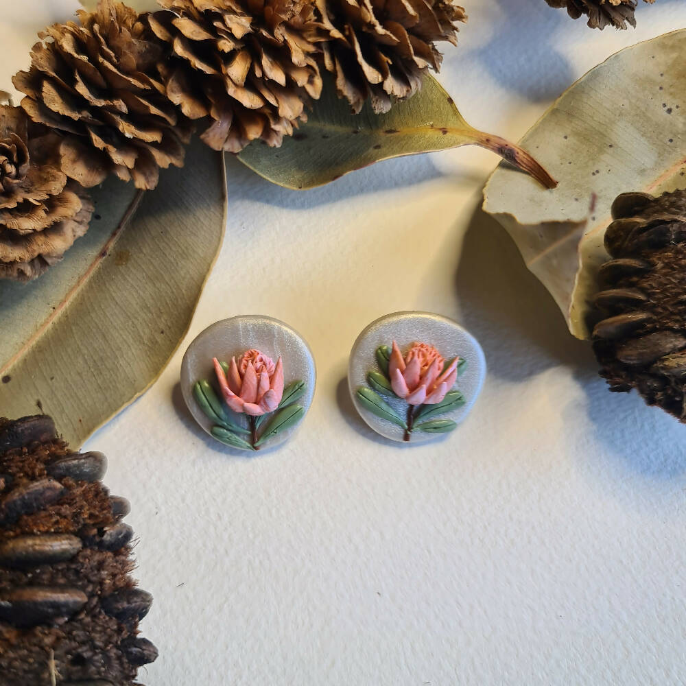 Coral Protea Stud Earrings
