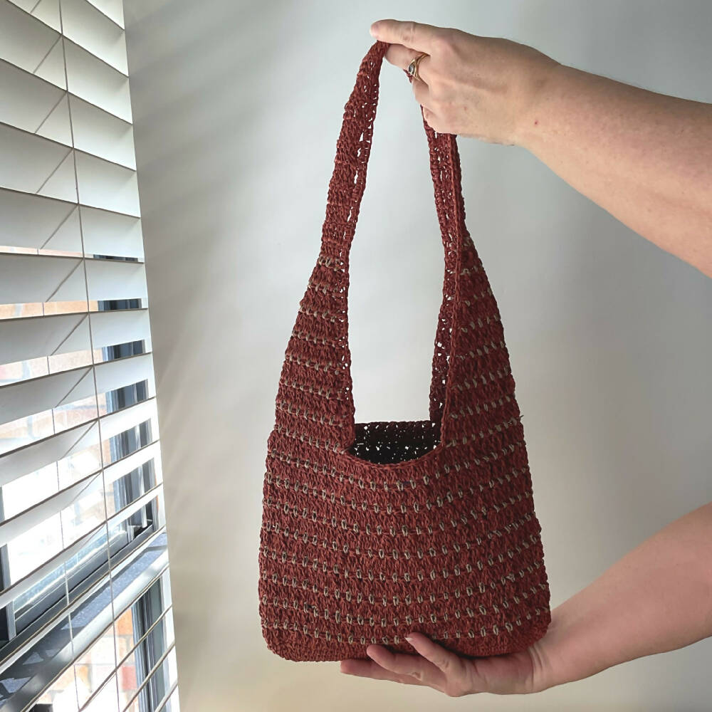 Cosy-chic Paper Yarn Hobo Style Bag - Red Brown