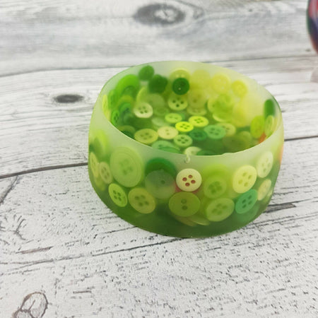 Button Bowl for Trinkets - Resin & Buttons - GREEN