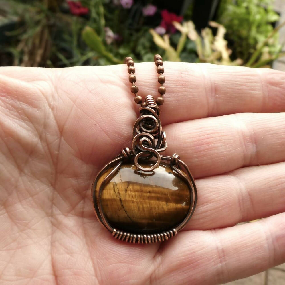 Golden Tiger Eye pendant, copper wire wrapped