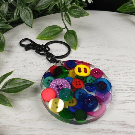 Keyring - Rainbow Buttons - Round - Resin - 6cm