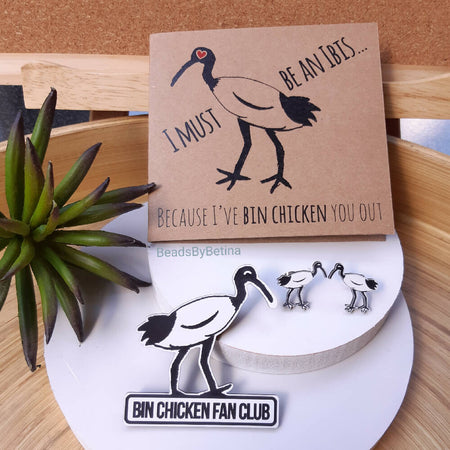 Bin Chicken (ibis) Lovers Pack // Studs, Brooch or Magnet & Card // Free Post