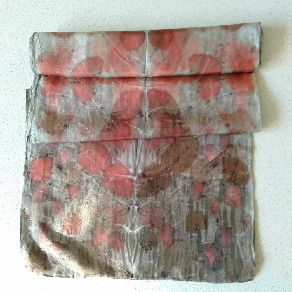 Silk eco printed scarf with eucalyptus leaves