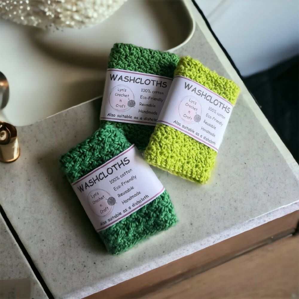 Crochet Cotton Washcloths - Set of 3