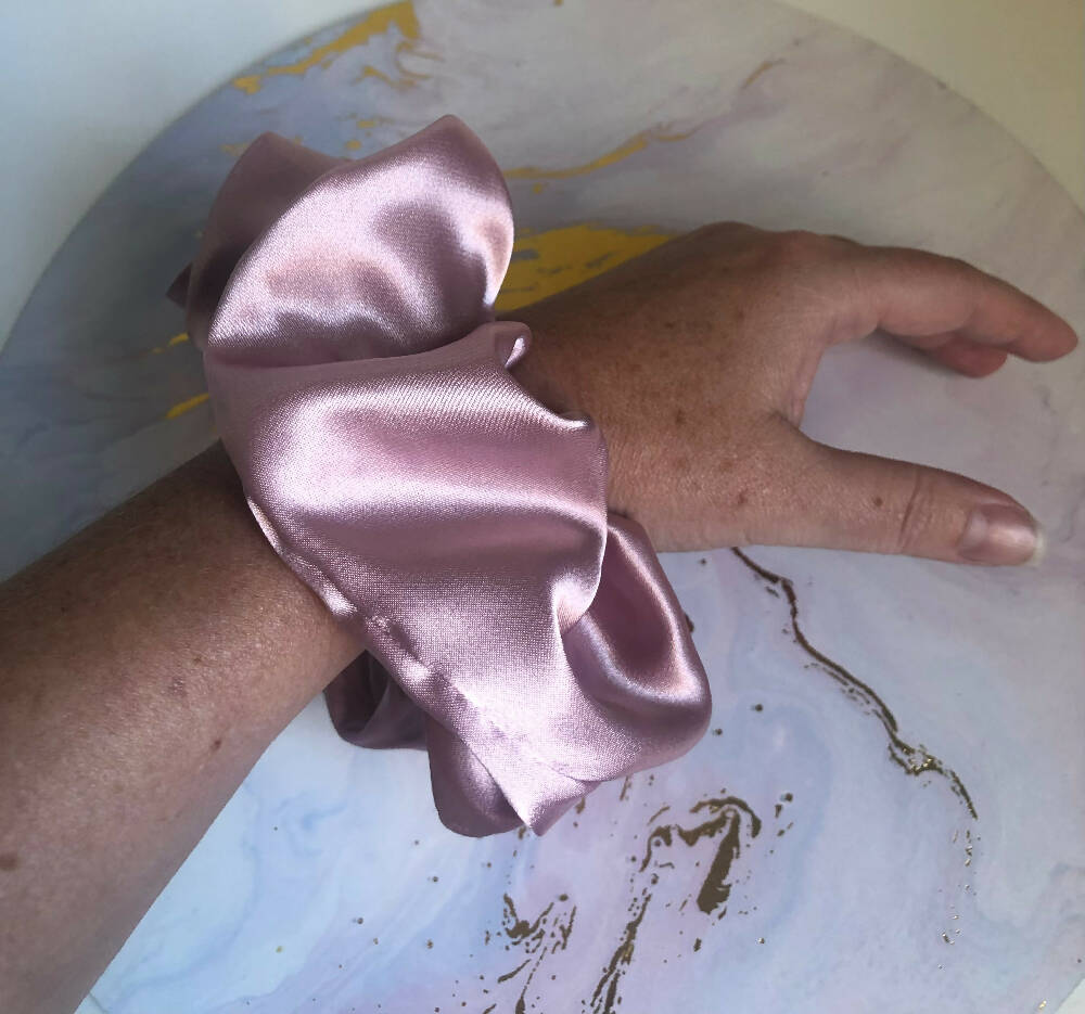 Satin Scrunchie in Dusty Pink XL, Luxe Oversized Silky Scrunchie