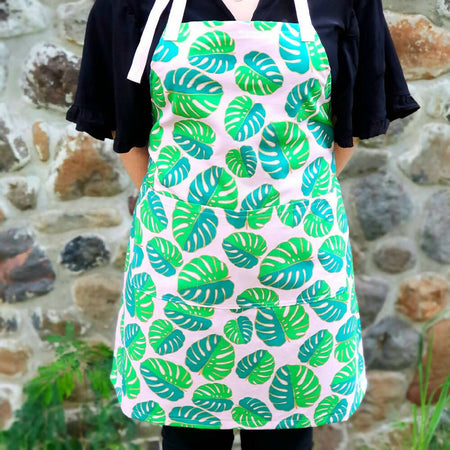 Apron - Monstera Leaves, Pink & Green