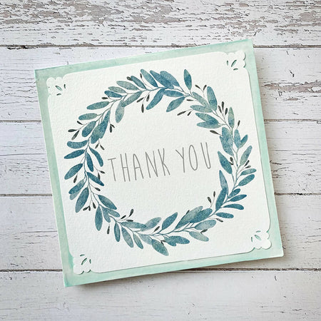 Greeting Card Floral Wreath - Teal - THANK YOU