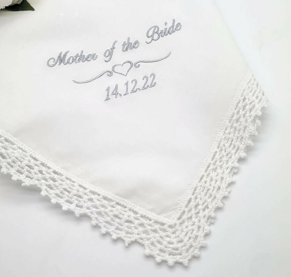 Wedding Handkerchief Personalised Gift for the Bride's Mother or Mother-in-law