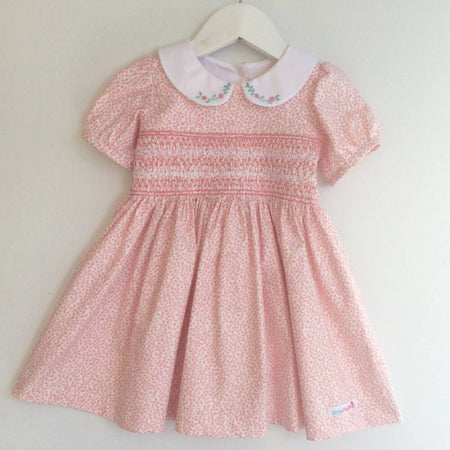 Smocked Libby Dress with Hand Embroidered Collar