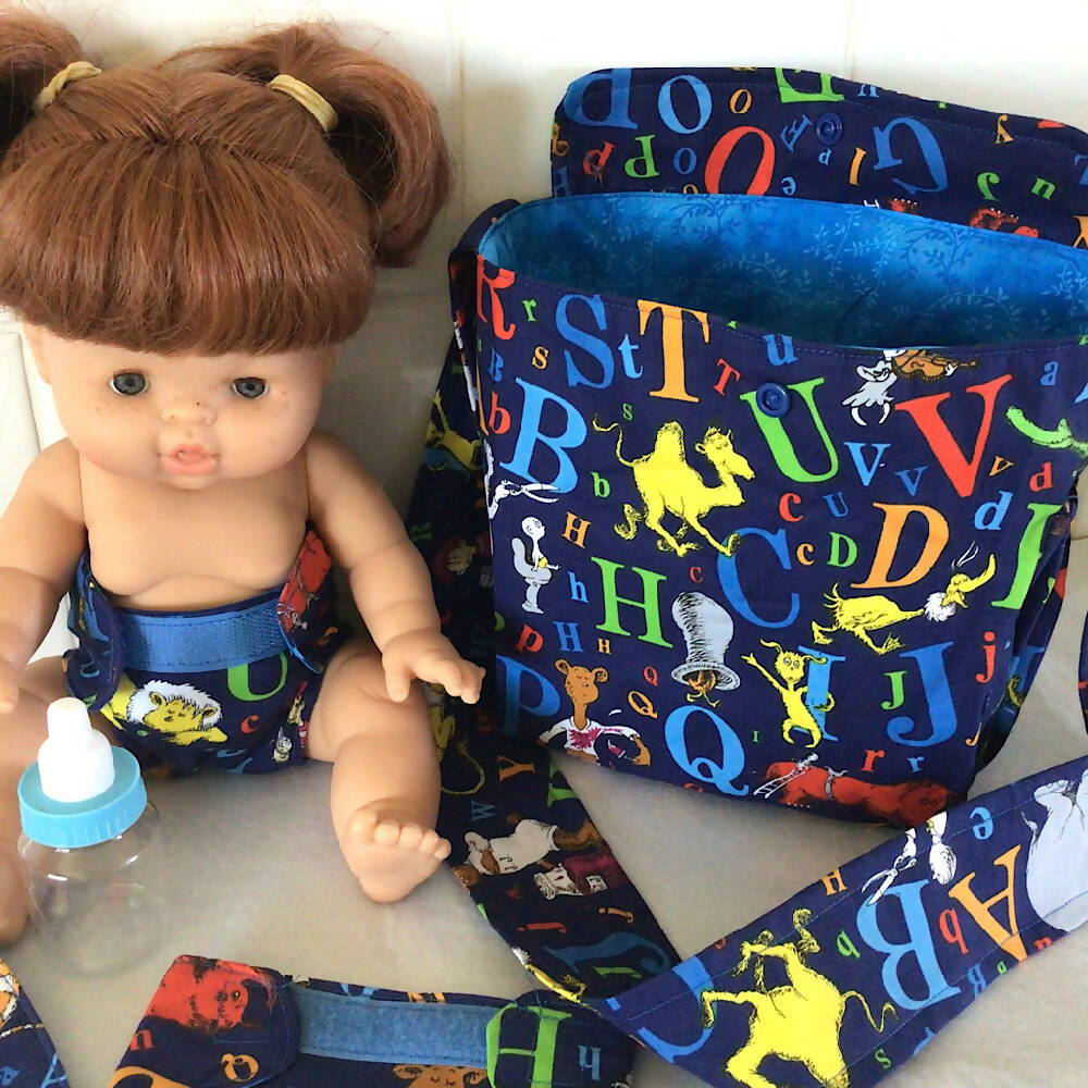 Nappy Bag and accessories for Baby Doll #3 suess blue