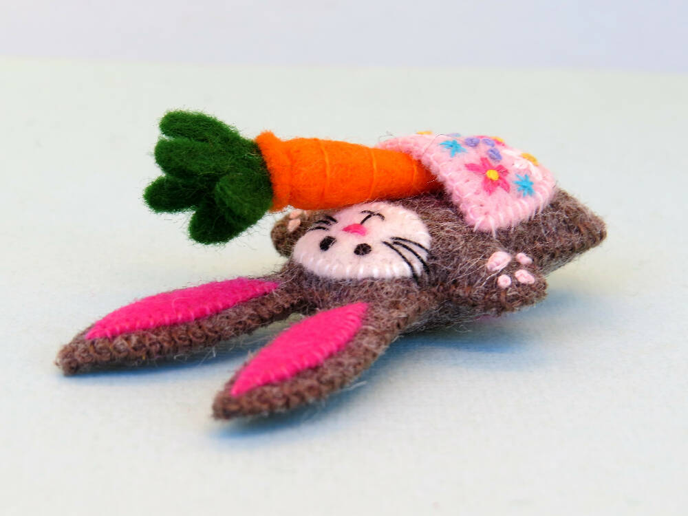 Miniature Felt Rabbit - Wool Felt Bunny with a tiny carrot