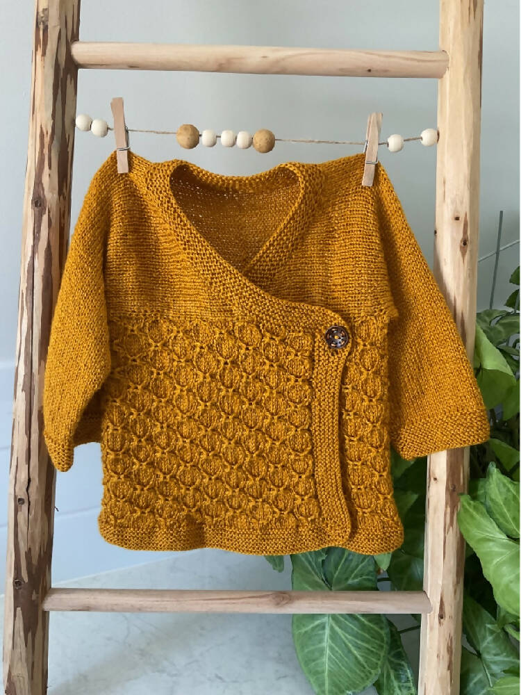 Crossover Cardigan in Gold, Size is 12 months