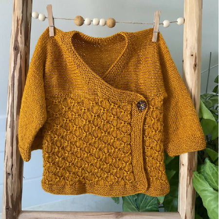 Crossover Cardigan in Gold, Size is 12 months
