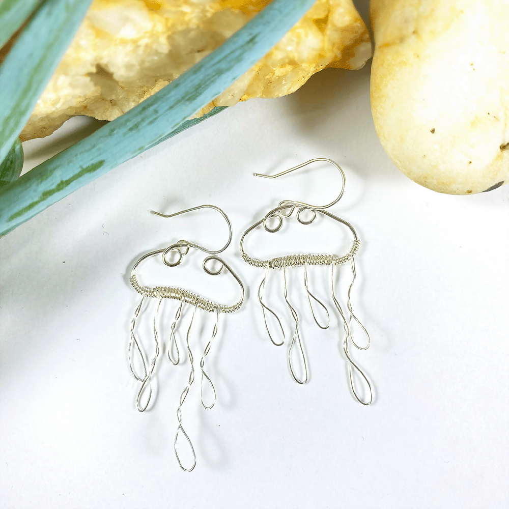 Argentium Silver Jellyfish Dangle Earrings