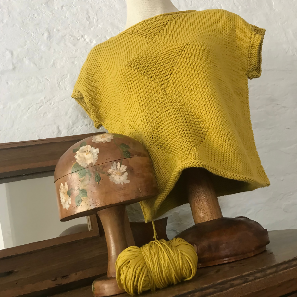 Cotton Handknit Chartreuse top. Mustard cotton knit pullover. Summer top.