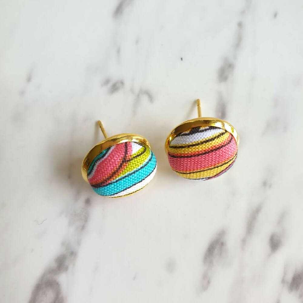 1.4cm Round Cabochon colourful rainbow fabric stud earrings No.20