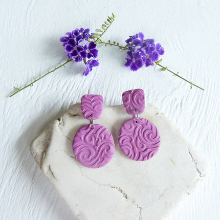 Mauve Pink Polymer Clay Earrings 