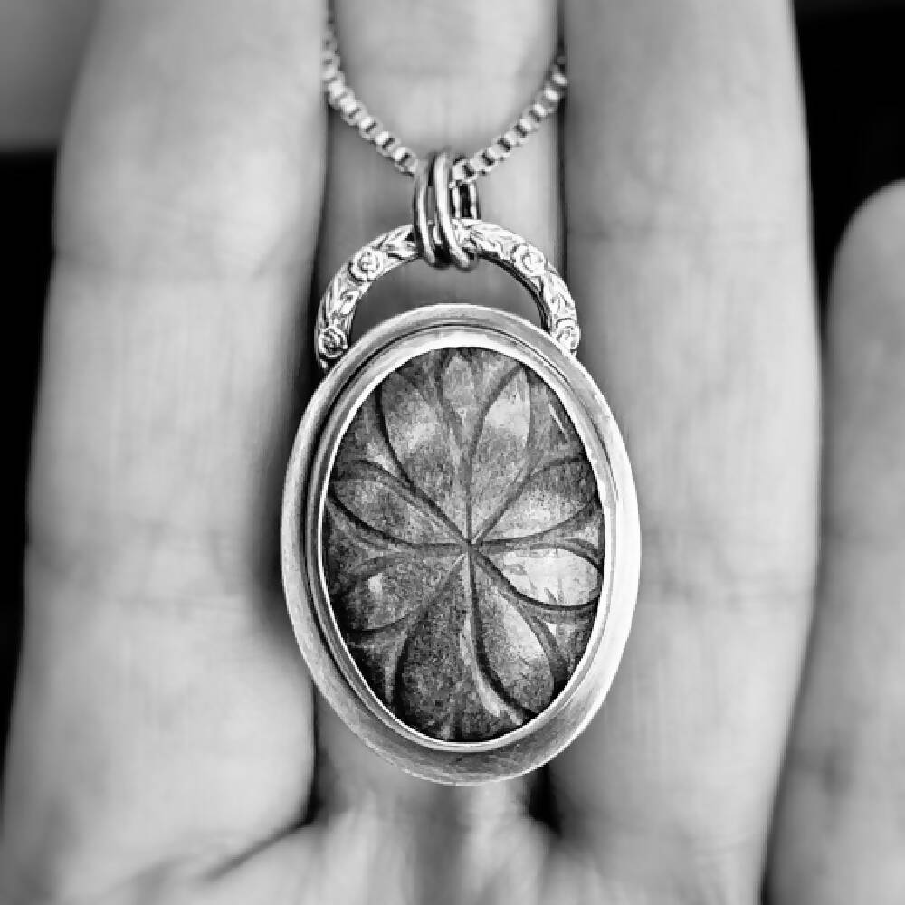 Obsidian and Sterling Silver Pendant - Carved Oval3