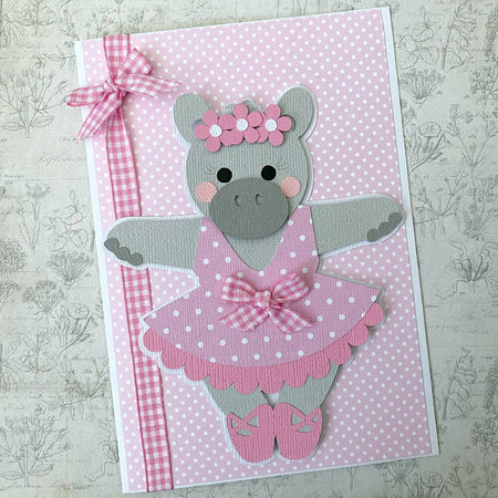 Ballerina Hippo Card, Hippopotamus birthday party, ballet dancer.