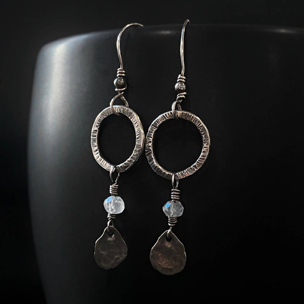 Earrings Sterling Silver Dangle Rainbow Moonstone D