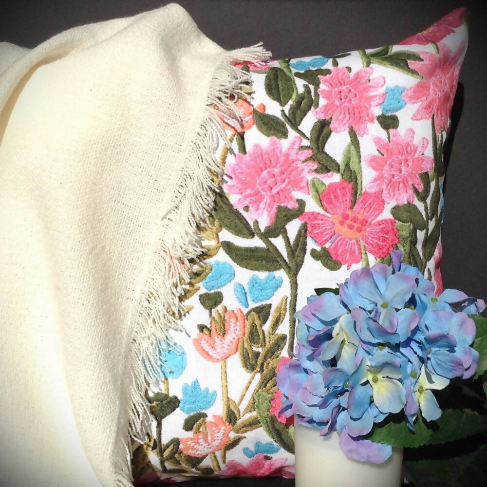 Pink and White Floral Cushion Covers-Throw Pillows 45x45cm