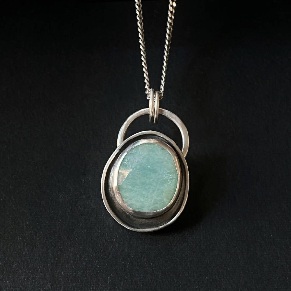 Pendant Sterling Silver Amazonite Bezel Set Egg Shape D