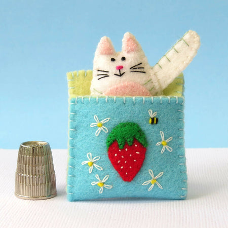 Miniature Felt Cat - Wool Felt Embroidered Kitten Bed