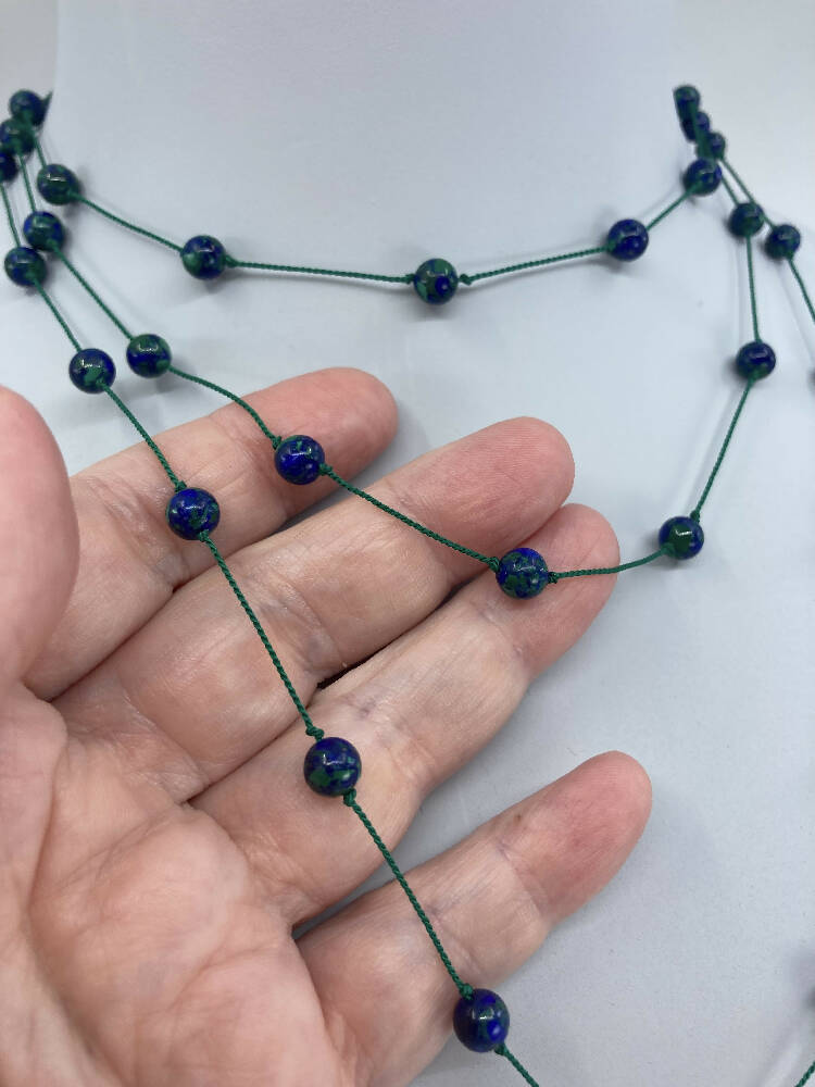 Azurmalachite and sterling silver long necklace