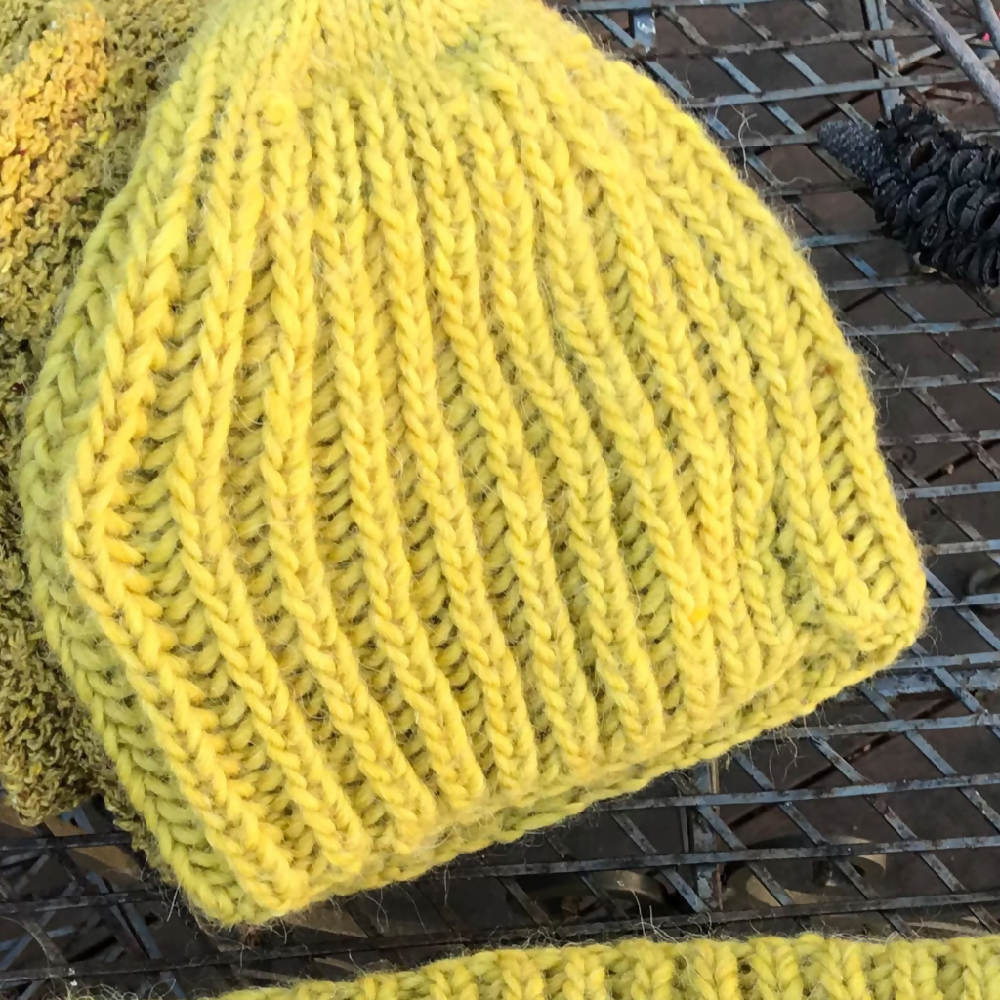 Knitted Chartreuse Snood and Hat. Chartreuse scarf. Alpaca Scarf. Alpaca Hat