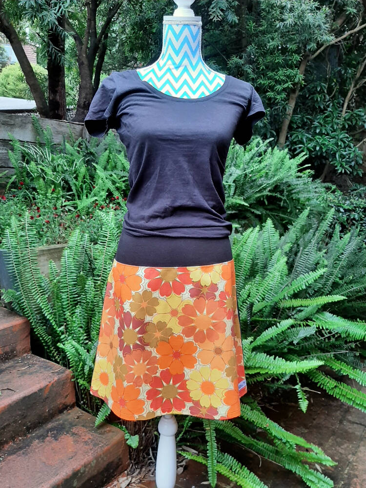 Orange flower skirt with 70s vibe