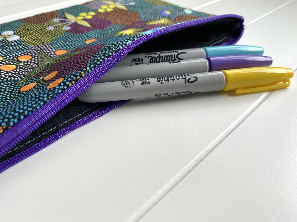 Purple indigenous fabric pencil case