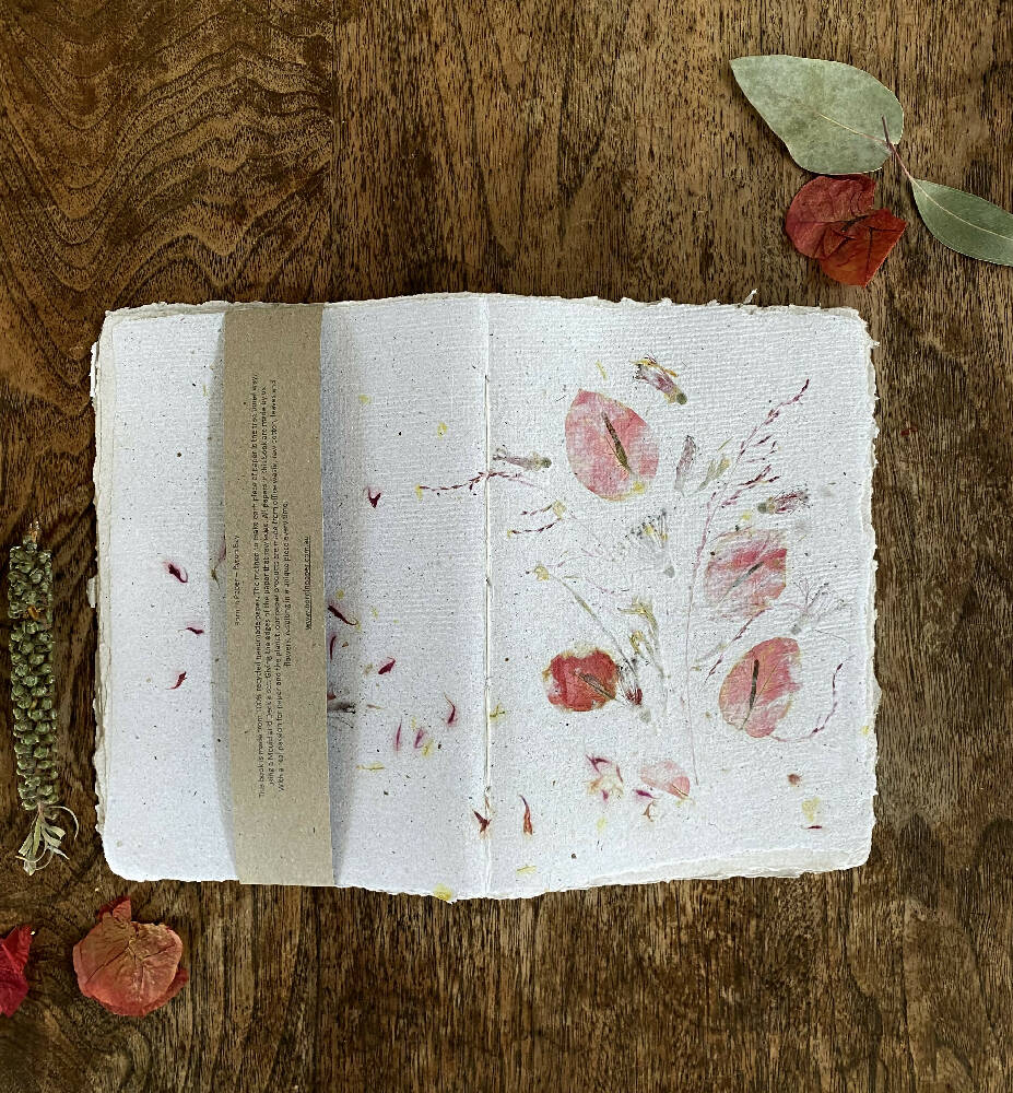 Floral Handmade Paper Notebook - with the Linen wax seal bookmark.