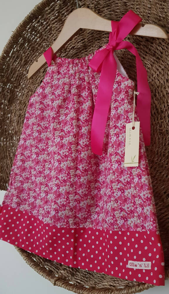 Girls Pink Floral Pillowcase Dress