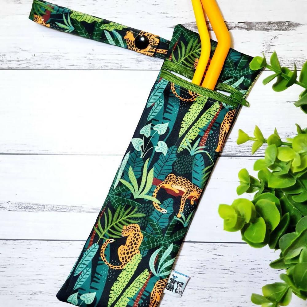 Reusable Waterproof Zip Bag, Cutlery/Straw - Leopards or Leopard Print (2 options)