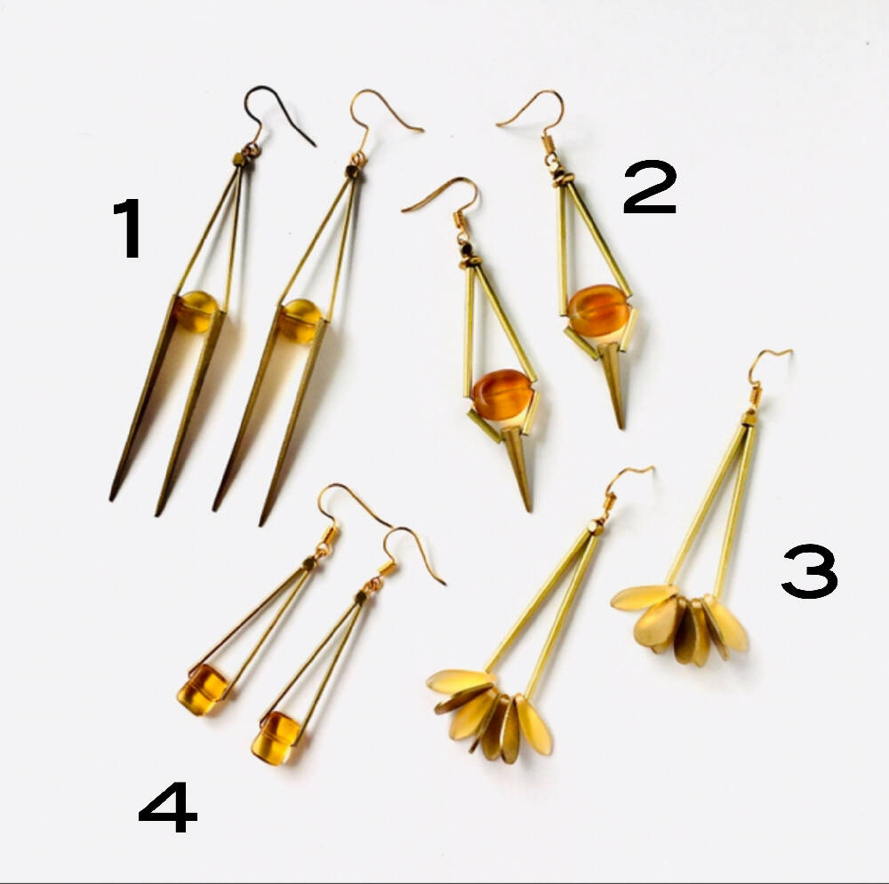 Long amber yellow gold dangle earrings