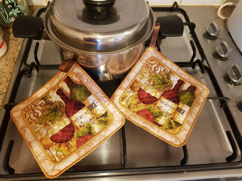 WIne bottles & Glass Pot Holders x2