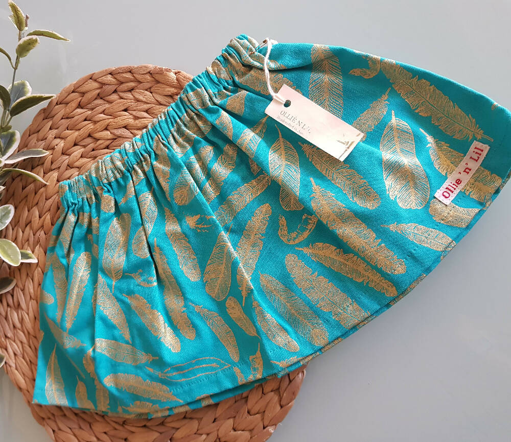 Girls Turquoise & Gold Feather Skirt