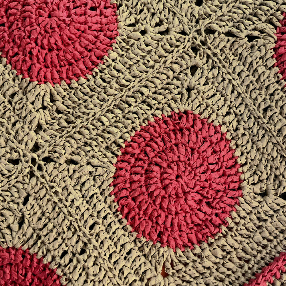 Eco-chic Raffia Tote Bag - Red Circles