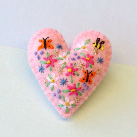 Love Heart Brooch - Embroidered Wool Felt Brooch Pin