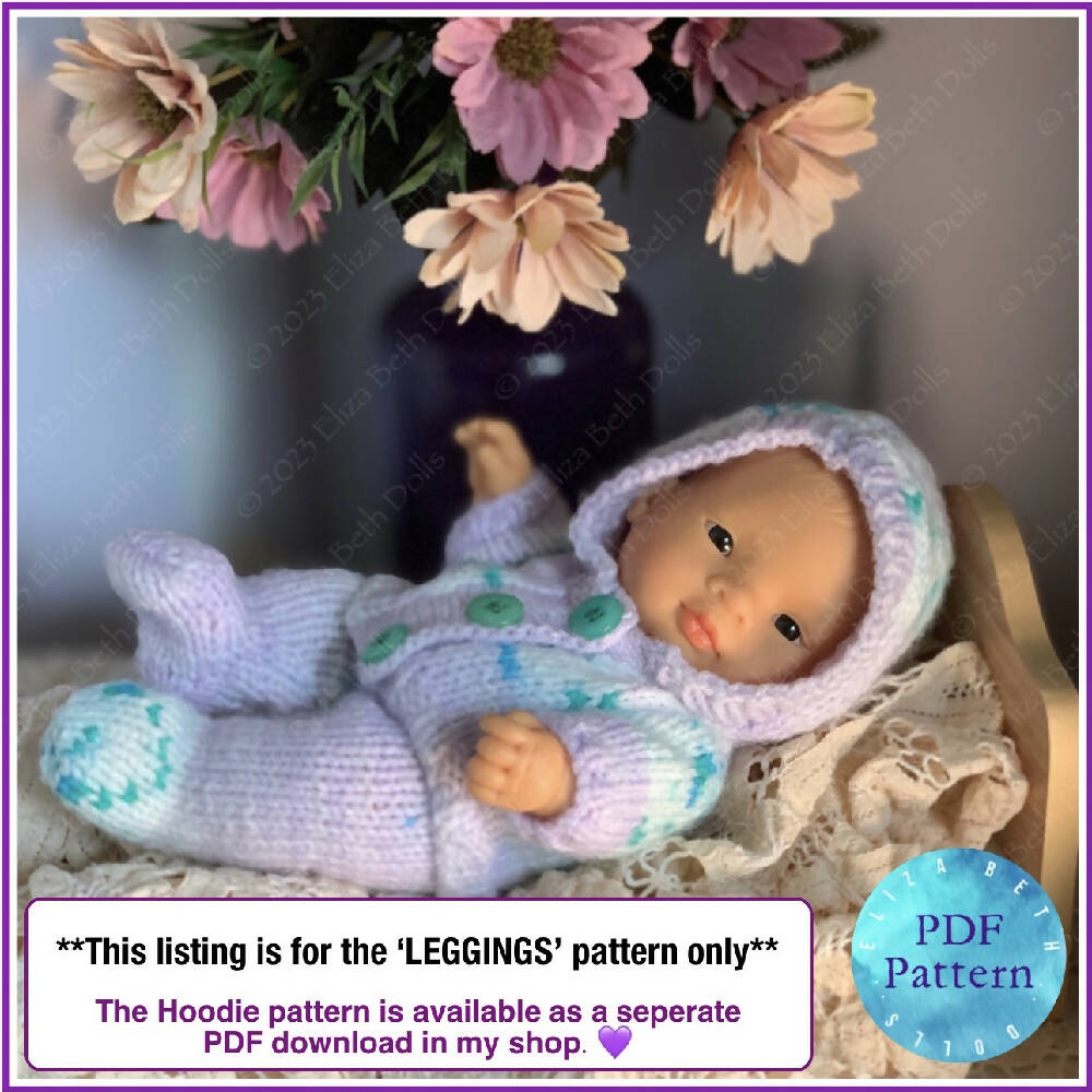 Miniland 21cm clothes, PDF digital pattern, Stockings, Leggings, Tights, Boy, Girl, Unisex, Easy quick knit, Straight needles, Flat knit, Baby doll clothes, Cute outfit, Doll accessories, Minikane, 8inch, Clear instructions, Photos, 8ply DK yarn, Beginner friendly, Basic knitting, Simple pattern, 1, Eliza Beth Dolls, ElizaBethDolls, Australia