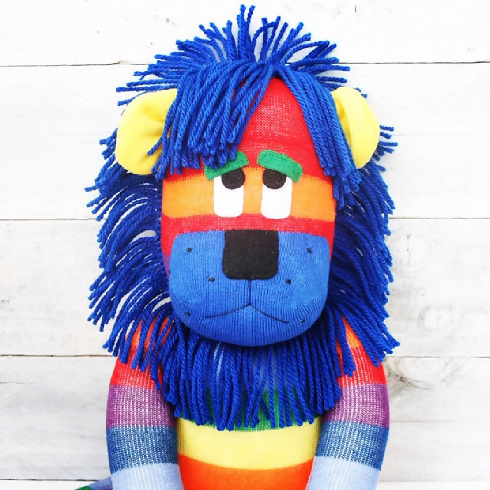 Lester the Rainbow Sock Lion - MADE TO ORDER soft toy