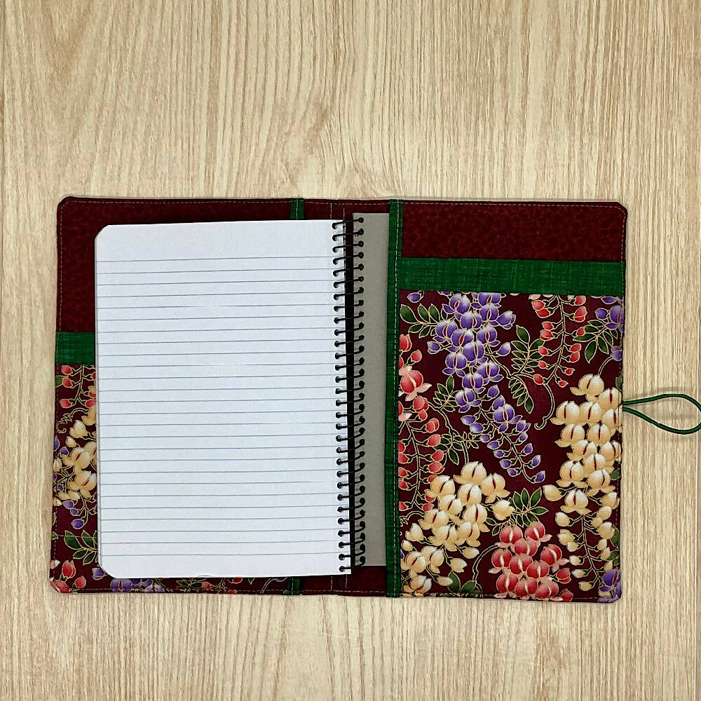Wisteria Floral refillable A5 fabric notebook cover gift set - Incl. book and pen.