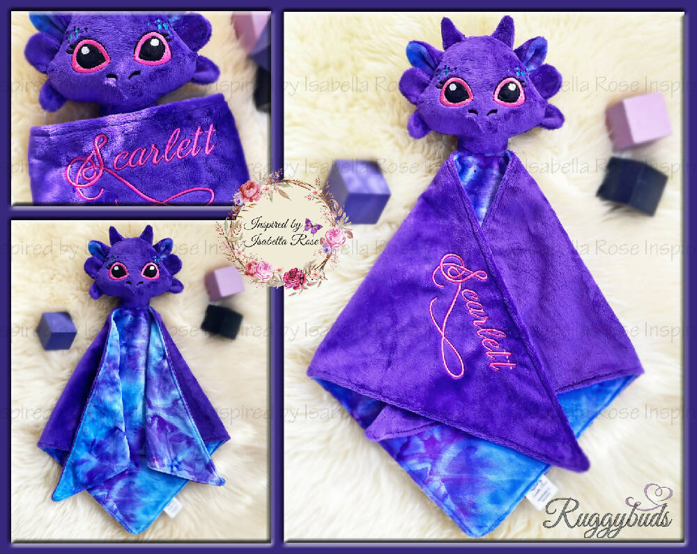 Baby comforter, Embroidered name, Dragon themed Ruggybud, Made to order