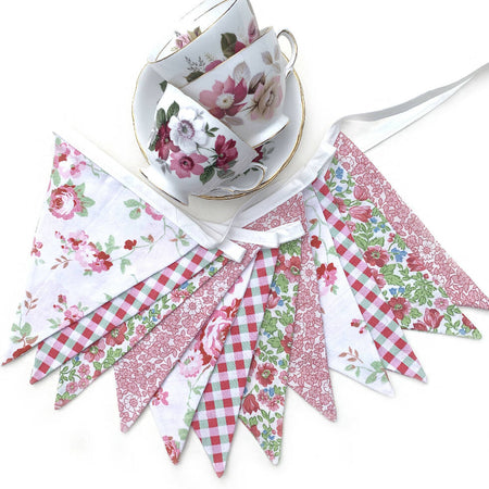 Flag Bunting Floral & Check, Vintage Style